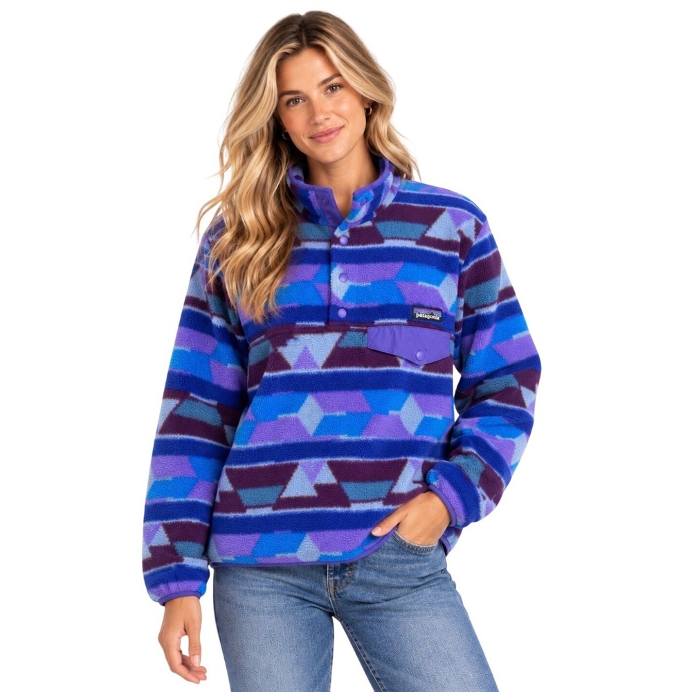 Patagonia Synchilla Lightweight Snap-T Pullover Women M Blue Purple Geometric